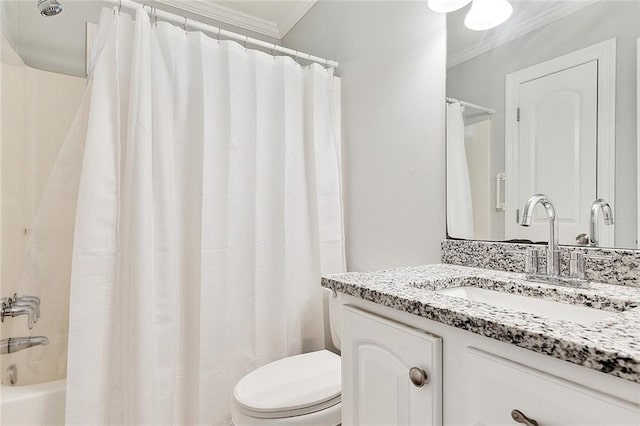 2525 Paul St, Meraux, LA 70075 - full bathroom featuring crown molding, shower / bath combo, toilet, and vanity