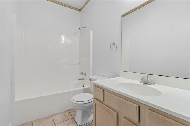 full bathroom with tile patterned flooring, vanity, shower / bathtub combination, and toilet