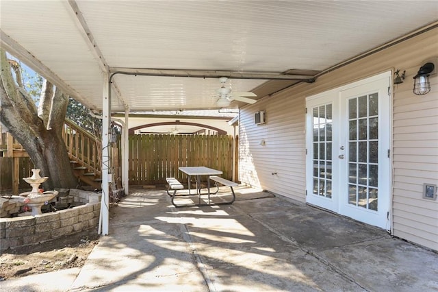 view of patio / terrace with french doors and ceiling fan