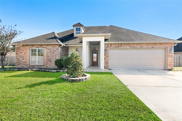 view of front of house featuring a garage and a front lawn