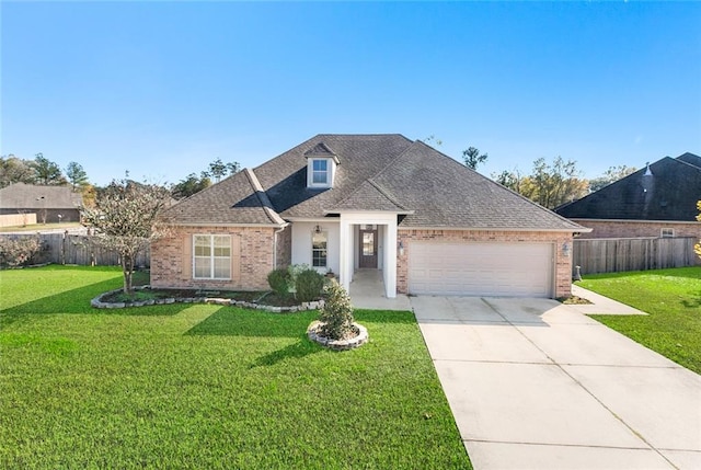 view of front of home featuring a front lawn and a garage