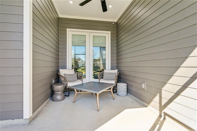 view of patio / terrace with ceiling fan and french doors