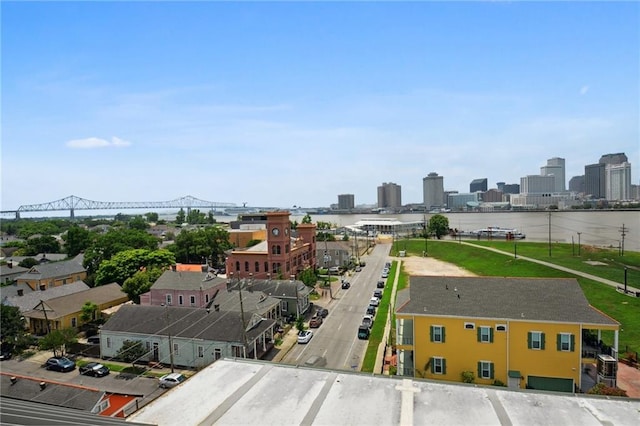 aerial view featuring a water view