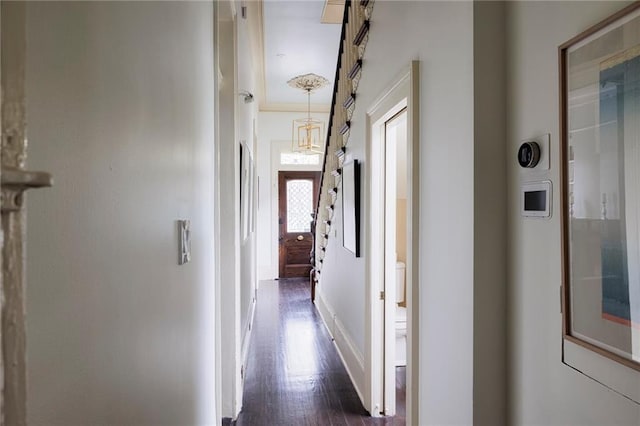 hall featuring dark wood-type flooring