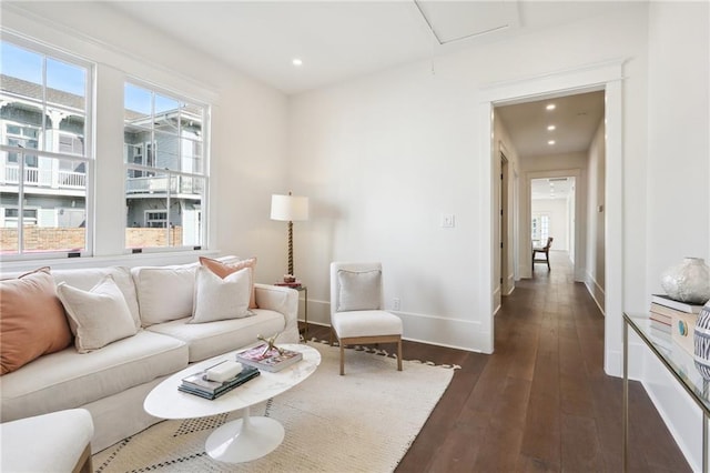 living room featuring dark hardwood / wood-style floors