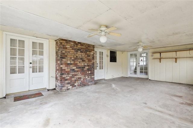 view of patio with french doors and ceiling fan