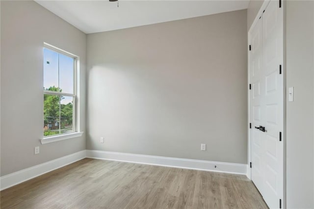 interior space featuring a barn door and light hardwood / wood-style floors