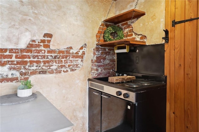 kitchen with sink and brick wall