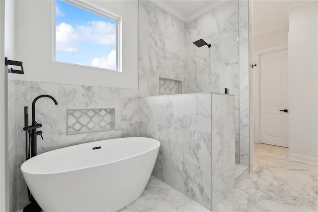 3124 Utah St, Kenner, LA 70065 - full bath featuring marble tiled flooring, a marble finish shower, a freestanding bath, and tile walls
