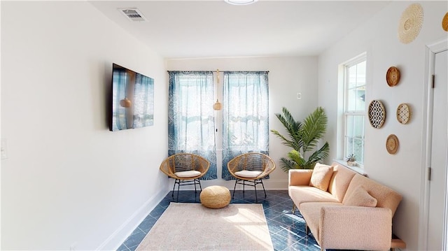 living area with french doors and a healthy amount of sunlight