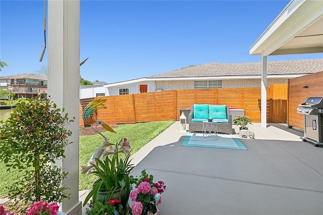 4610 Alba Rd, New Orleans, LA 70129 - fenced backyard featuring a patio area, grilling area, and an outdoor living space