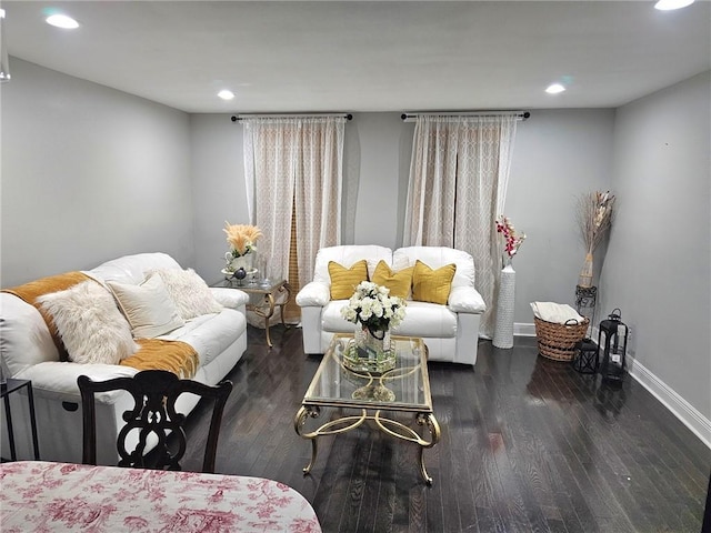 living room featuring dark wood-type flooring