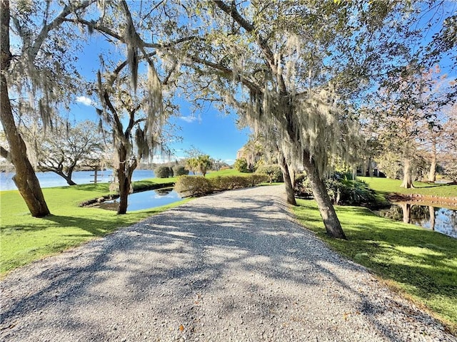 view of road featuring a water view