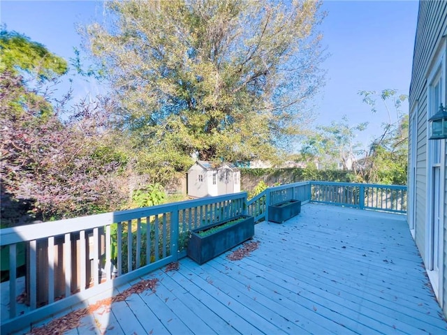 deck with a storage shed