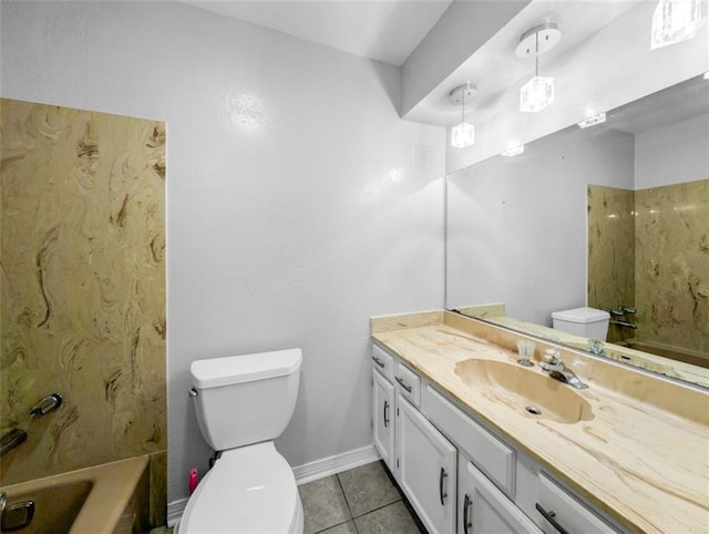 full bathroom with tile patterned floors, vanity, shower / bathtub combination, and toilet