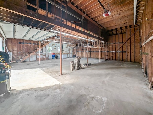 garage with a garage door opener