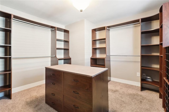 walk in closet with light colored carpet