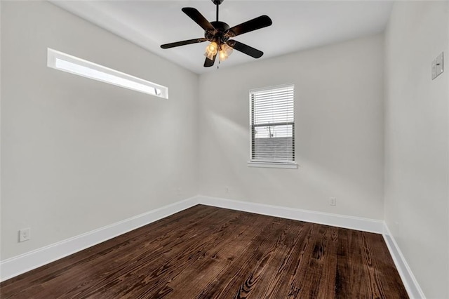 unfurnished room with ceiling fan and wood-type flooring