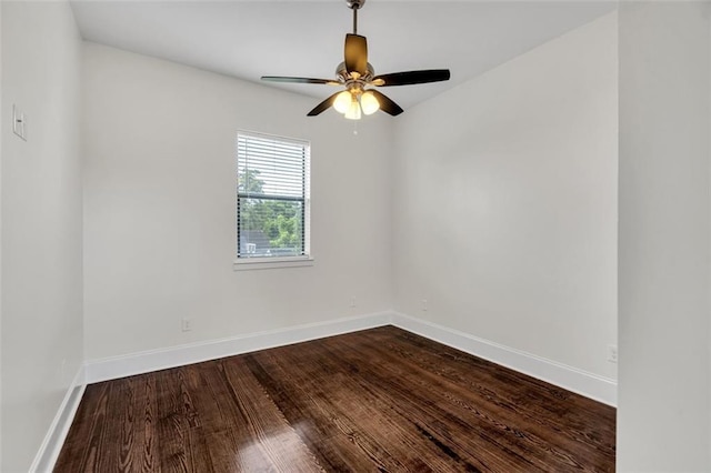 empty room with wood-type flooring and ceiling fan