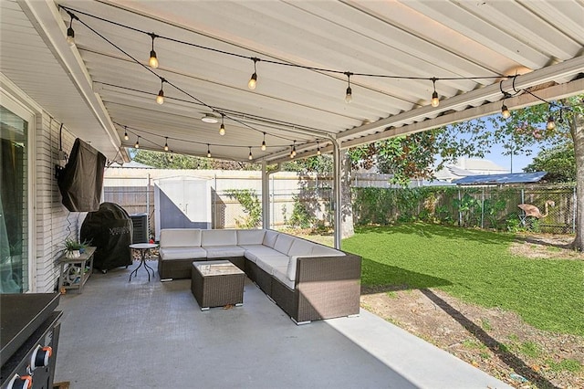 view of patio / terrace featuring a grill and an outdoor hangout area