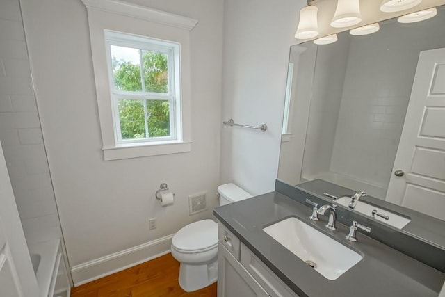 bathroom featuring vanity, hardwood / wood-style flooring, and toilet