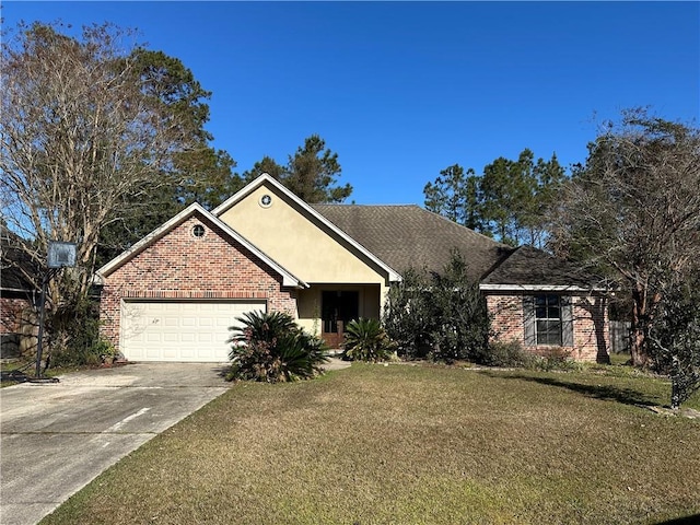 view of front of house with a front lawn and a garage