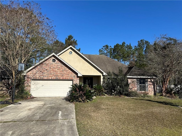 view of front facade with a garage and a front lawn