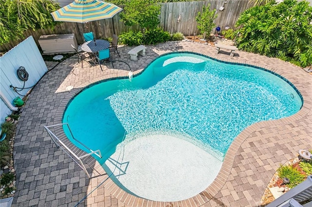 view of swimming pool with a patio area