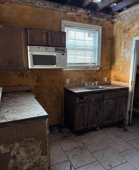 kitchen with dark brown cabinetry and sink