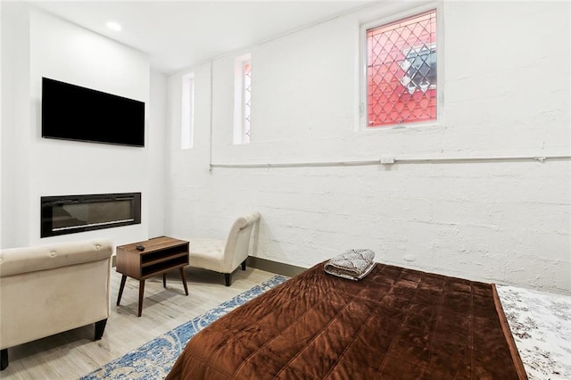 2604 Chartres St, New Orleans, LA 70130 - bedroom featuring light wood finished floors and a glass covered fireplace
