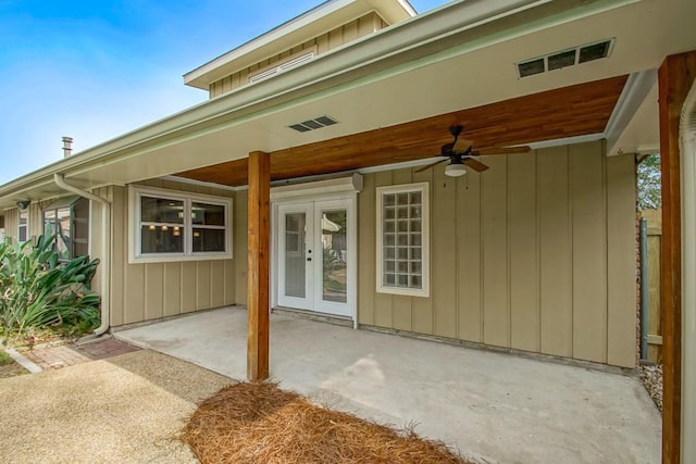 view of patio / terrace with french doors and ceiling fan