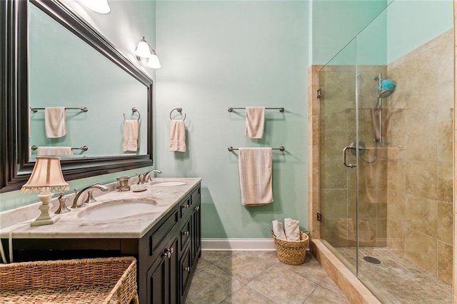 full bath featuring baseboards, a sink, and a shower stall