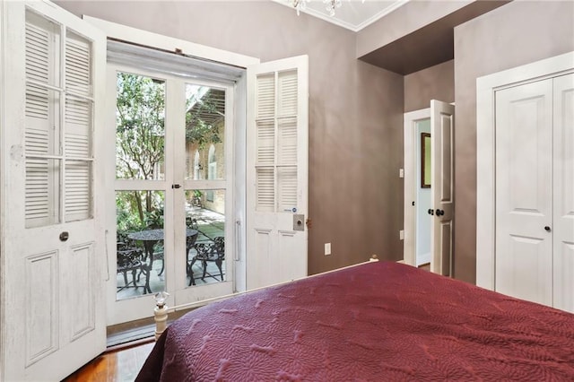 bedroom with crown molding