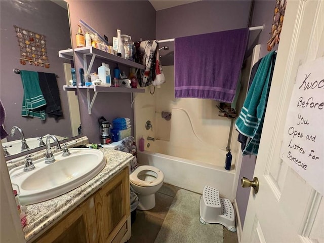 full bathroom with tile patterned flooring, vanity, toilet, and shower / washtub combination