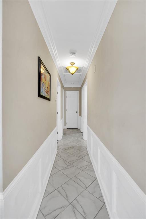 hallway with crown molding