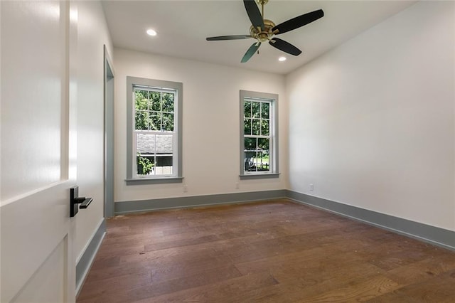 spare room featuring a wealth of natural light, baseboards, and wood-type flooring