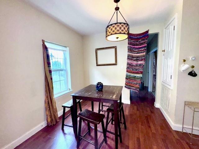 dining area featuring dark wood-type flooring