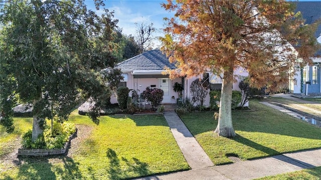 obstructed view of property with a front yard