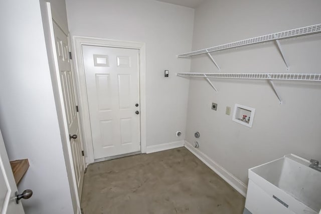 washroom featuring washer hookup, electric dryer hookup, and sink