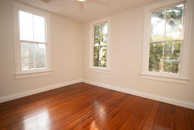 spare room with ceiling fan and hardwood / wood-style floors