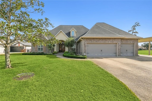 view of front facade with a garage and a front lawn