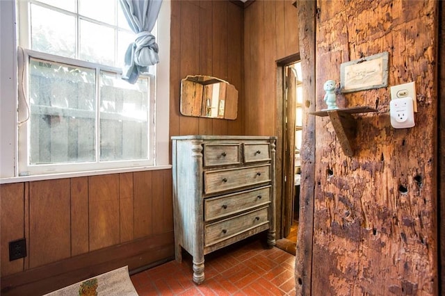 bathroom featuring wood walls and plenty of natural light