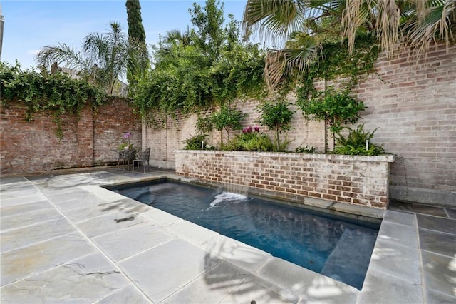 view of swimming pool featuring pool water feature