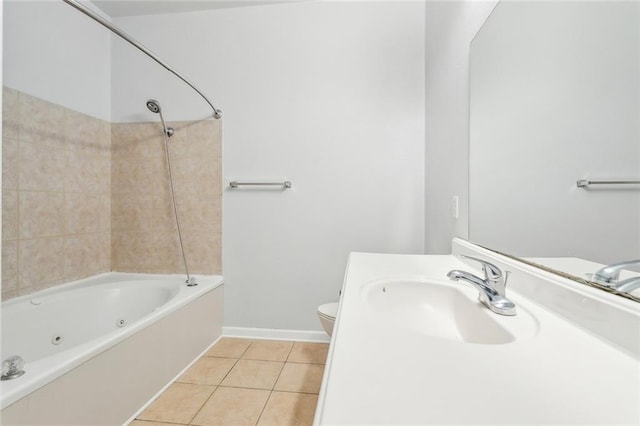 full bathroom featuring toilet, bathtub / shower combination, vanity, and tile patterned floors