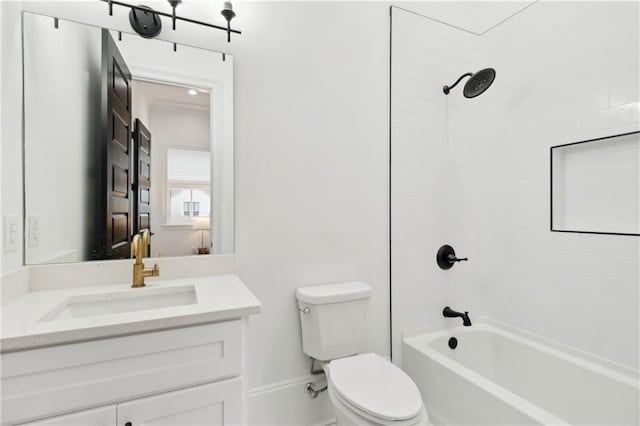 full bathroom with vanity, toilet, and shower / washtub combination