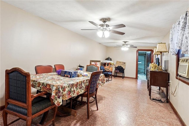 dining area featuring ceiling fan