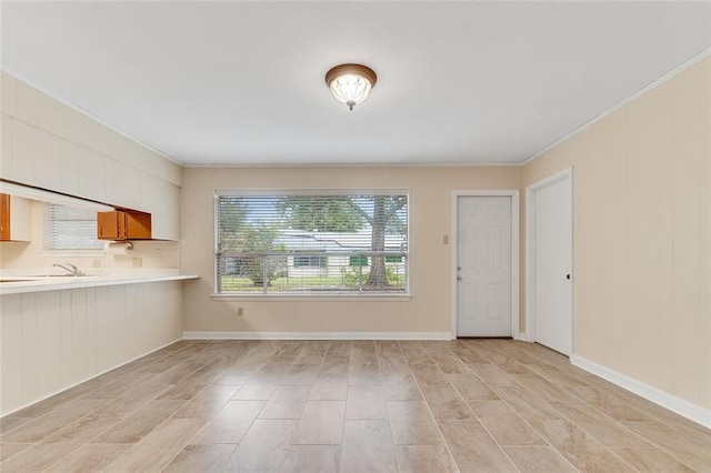 interior space featuring crown molding and sink