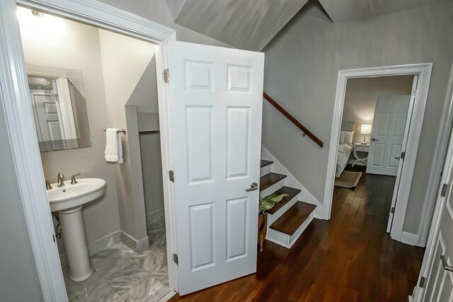 bathroom featuring hardwood / wood-style floors and sink