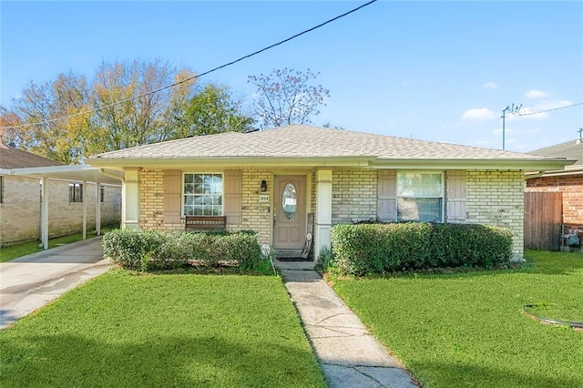 view of front of home featuring a carport and a front lawn