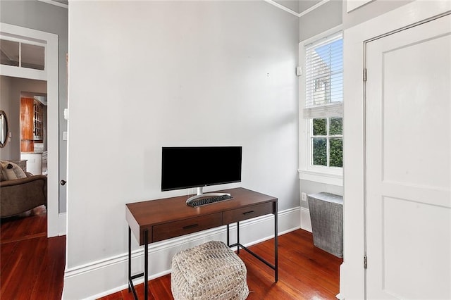 office area featuring plenty of natural light and hardwood / wood-style flooring